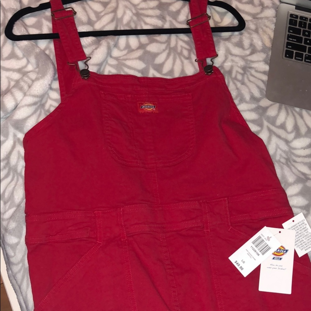DICKIES RED MINI OVERALL DRESS